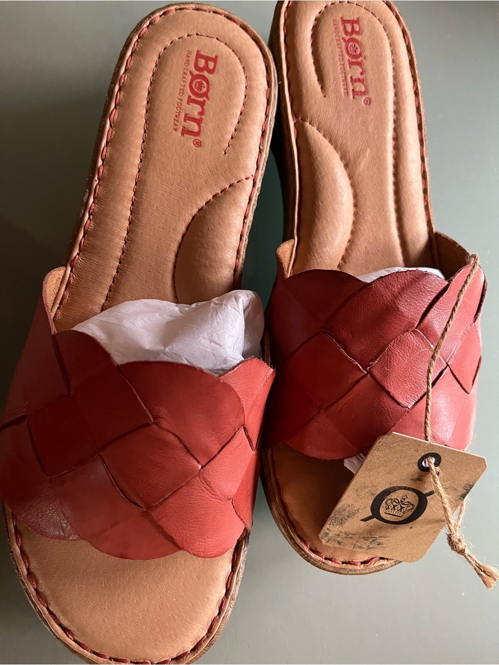 Born Womens Size 8 Aleah Leather Slip On Rust Coral Slide Sandals Shoes NIB!